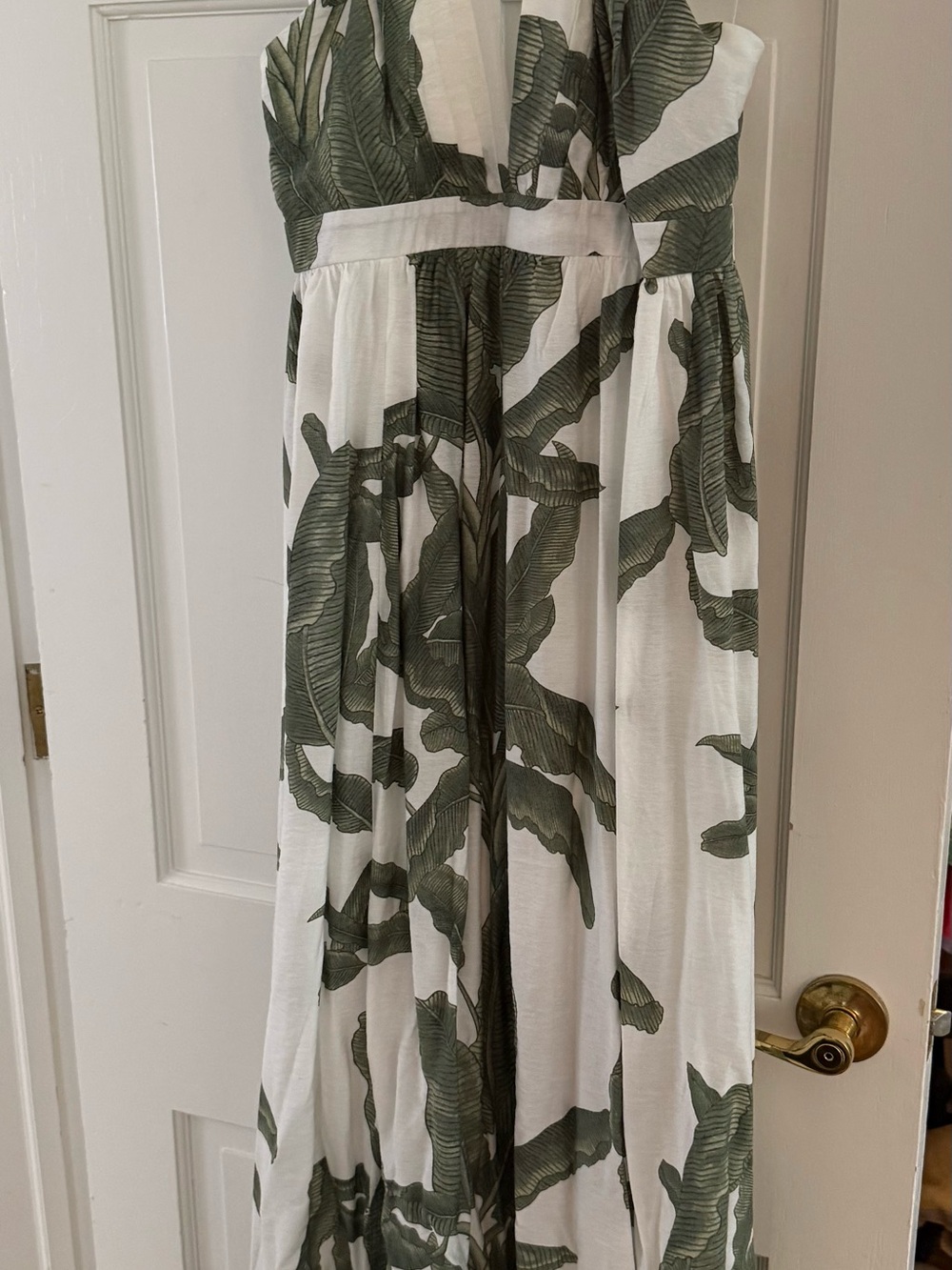 Baltic Born White and Green Leaf Print Maxi Dress